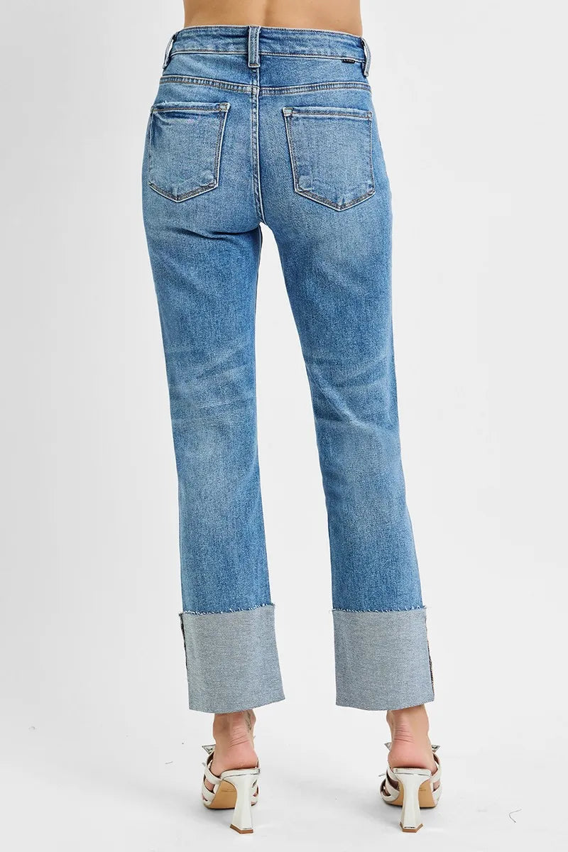 RISEN Full Size High Rise Ankle Straight Wide Cuffed Jeans Plus Size - Tigbul's Variety Fashion Shop