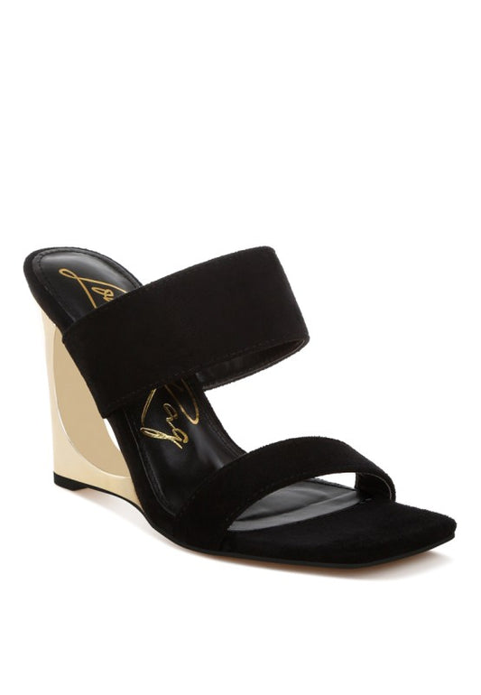 Sculpted Wedge Black Microfiber Slip-On Sandals | Tigbuls
