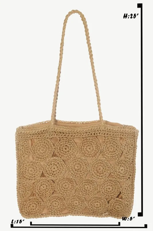 Khaki Square Braided Pattern Tote Bag - Tigbul's Variety Fashion Shop