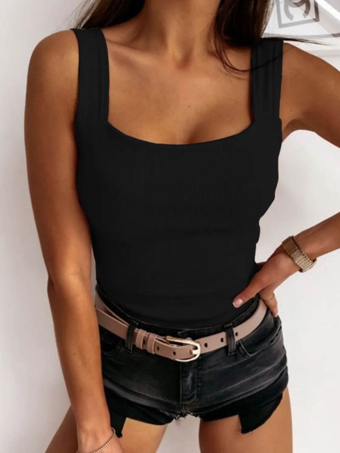 Square Neck Wide Strap Tank - Tigbul's Variety Fashion Shop
