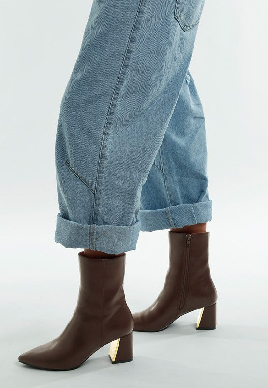 Kaira Metallic Accent Heel High Ankle Boots - Tigbul's Variety Fashion Shop