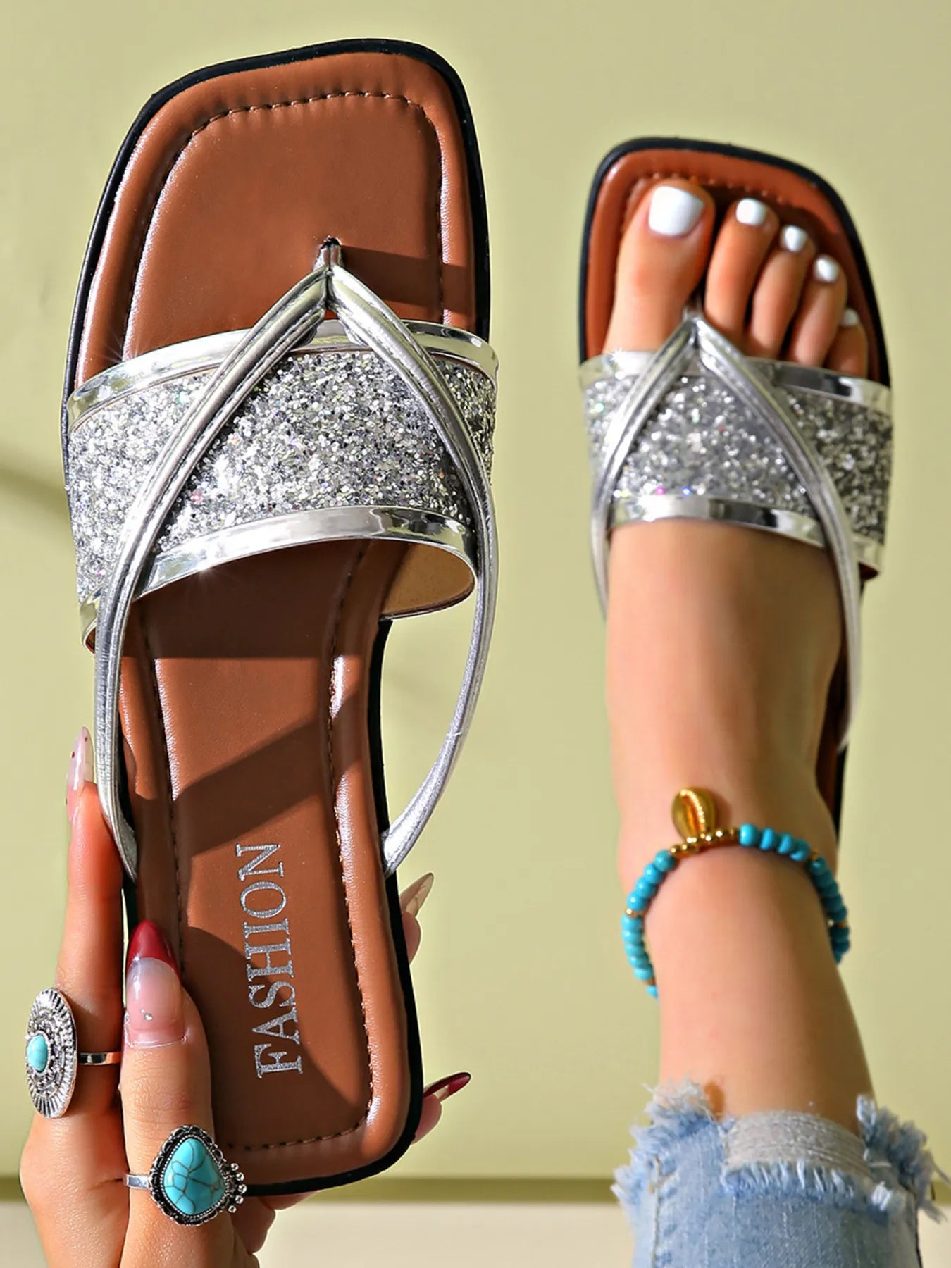 Glitter Cross-Strap Sandals - Tigbul's Variety Fashion Shop