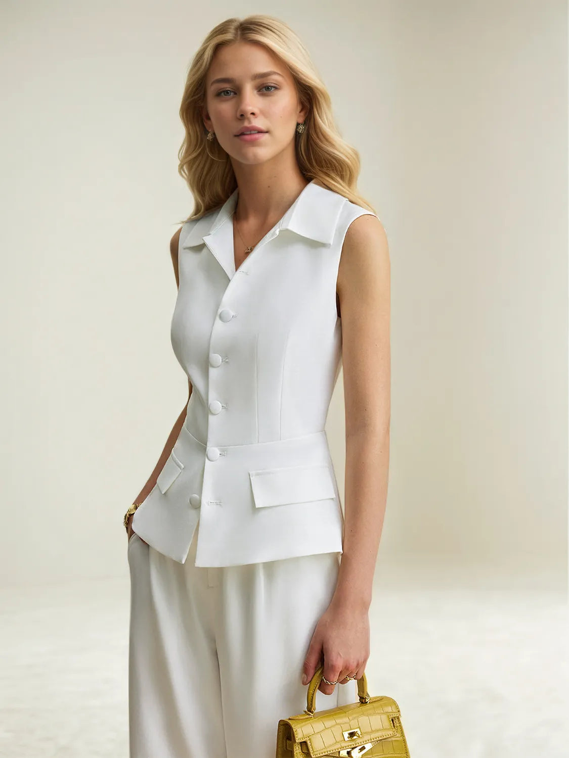 White Button Up Vest and Pants Suit Set - Tigbul's Variety Fashion Shop
