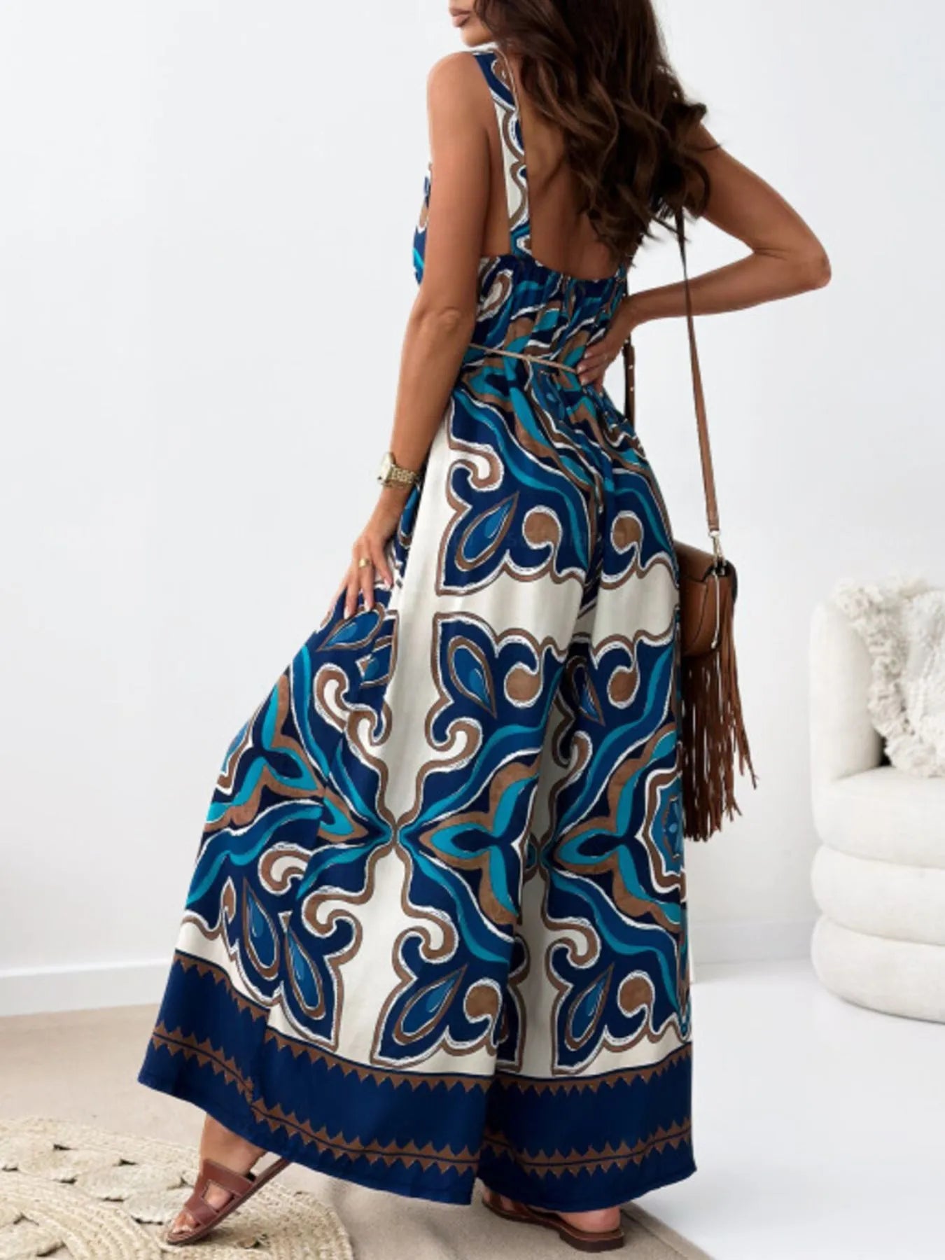 Paisley Print Spaghetti Strap Wide Leg Jumpsuit - Tigbul's Variety Fashion Shop
