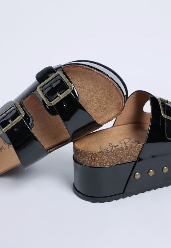 Merton Studded Black Platform Slip On Sandals - Tigbul's Variety Fashion Shop