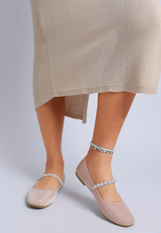 Corphee Pearl Strapped Glitter Ballerinas - Tigbul's Variety Fashion Shop