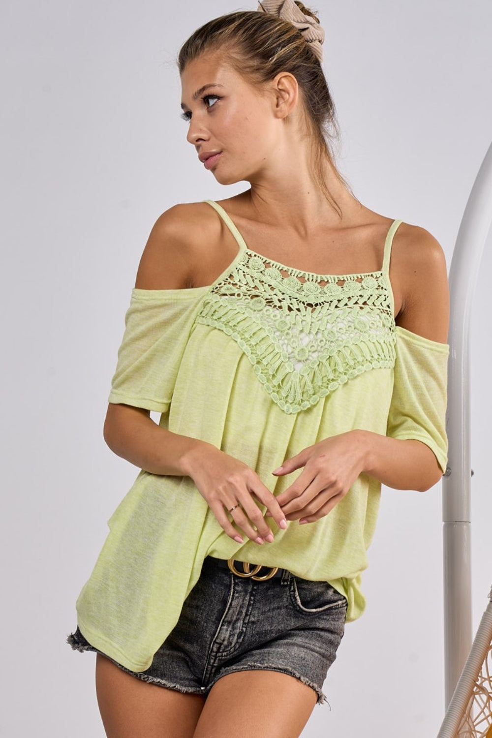 Lime Color Front Crochet Lace Adjustable Strap Top - Tigbul's Variety Fashion Shop