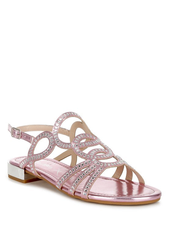 Jisters Cut Out Detail Rhinestone Flat Sandals - Tigbul's Variety Fashion Shop