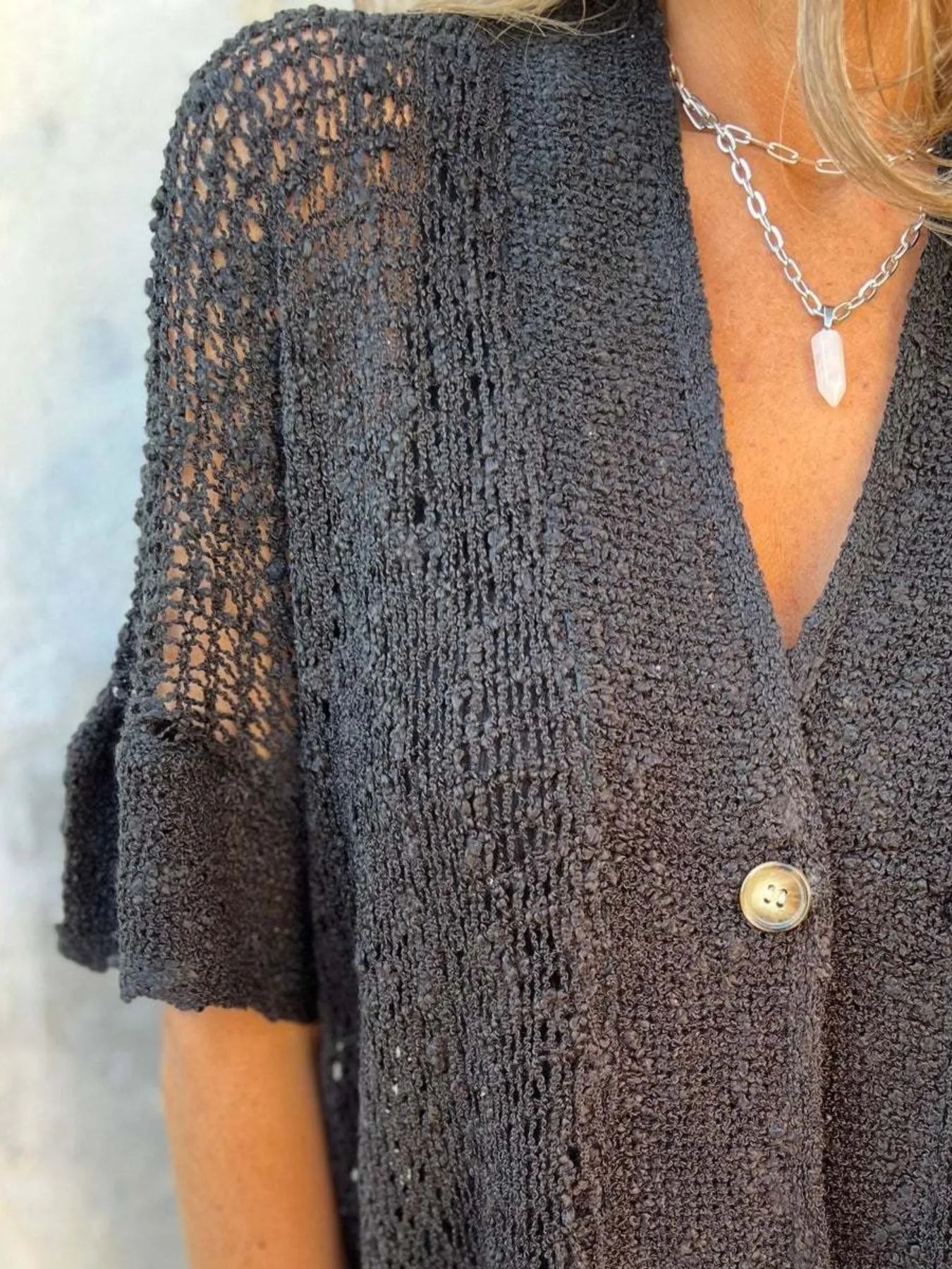 Full Size One Button Half Sleeve Cardigan Plus Size - Tigbul's Variety Fashion Shop