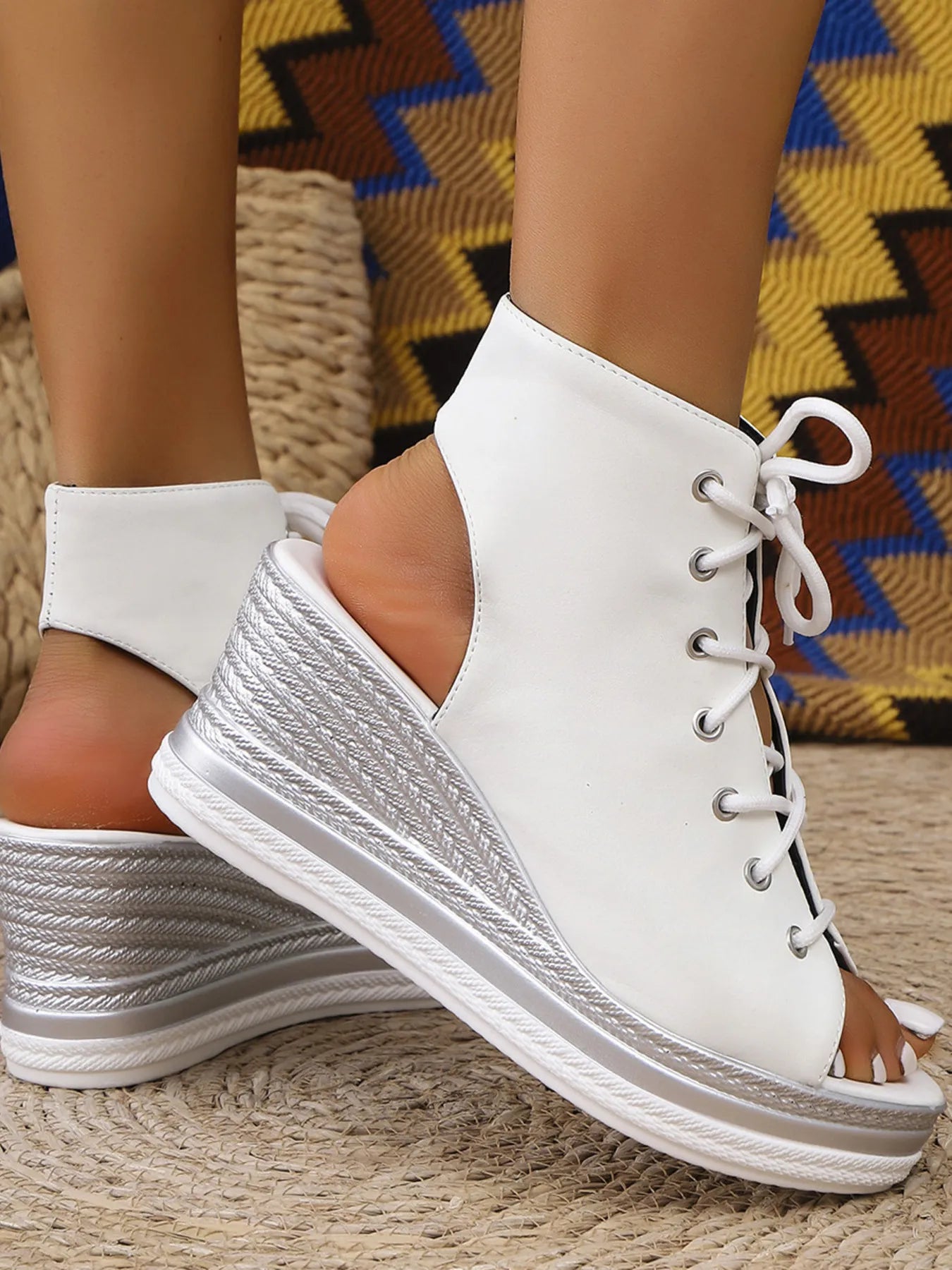 Lace Up Open Toe Wedge Sandals - Tigbul's Variety Fashion Shop
