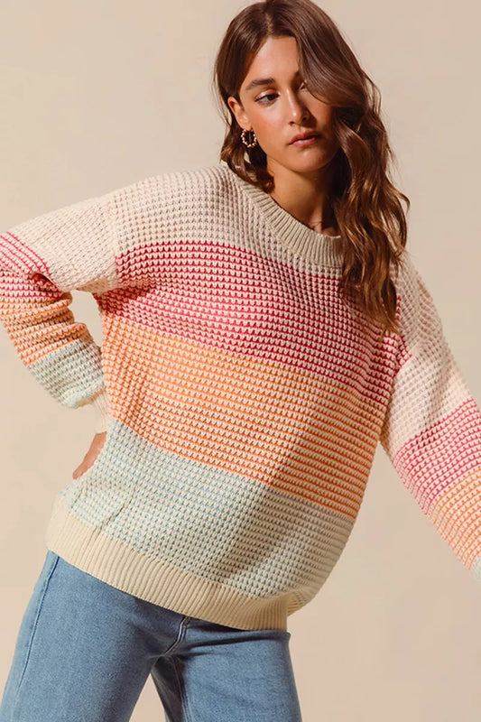 SO ME Multi Color Block Long Sleeve Sweater - Tigbul's Variety Fashion Shop