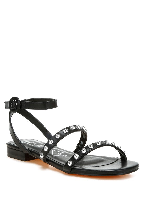 Flippity Studded Ankle Strap Flat Sandals - Tigbul's Variety Fashion Shop