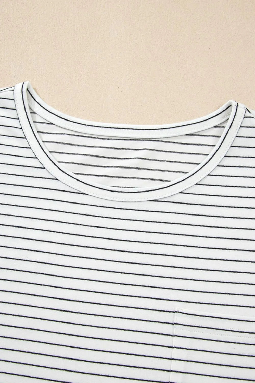 Stripe Cap Sleeve Crew Neck Casual Tee with Chest Pocket - Tigbul's Variety Fashion Shop