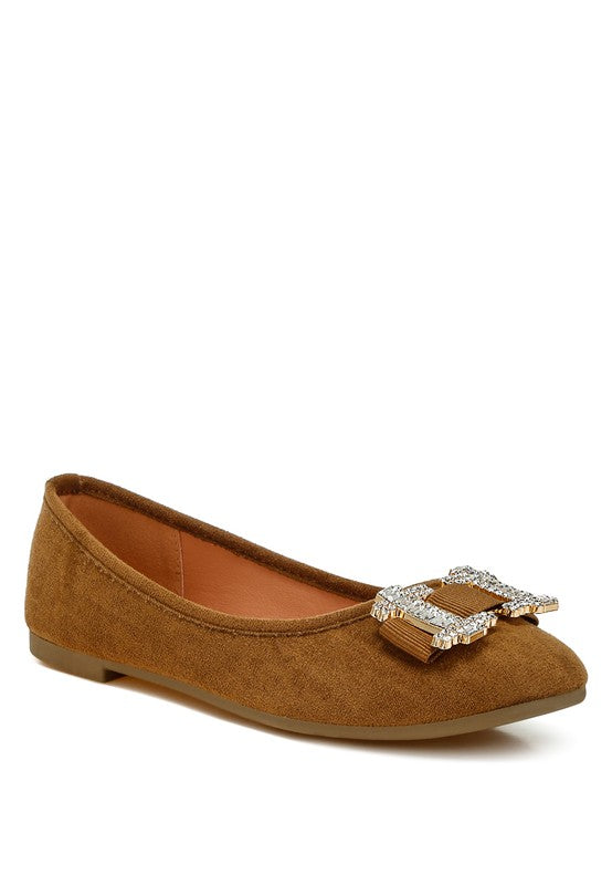 Prajik Rhinestone Buckle Detail Ballerinas - Tigbul's Variety Fashion Shop