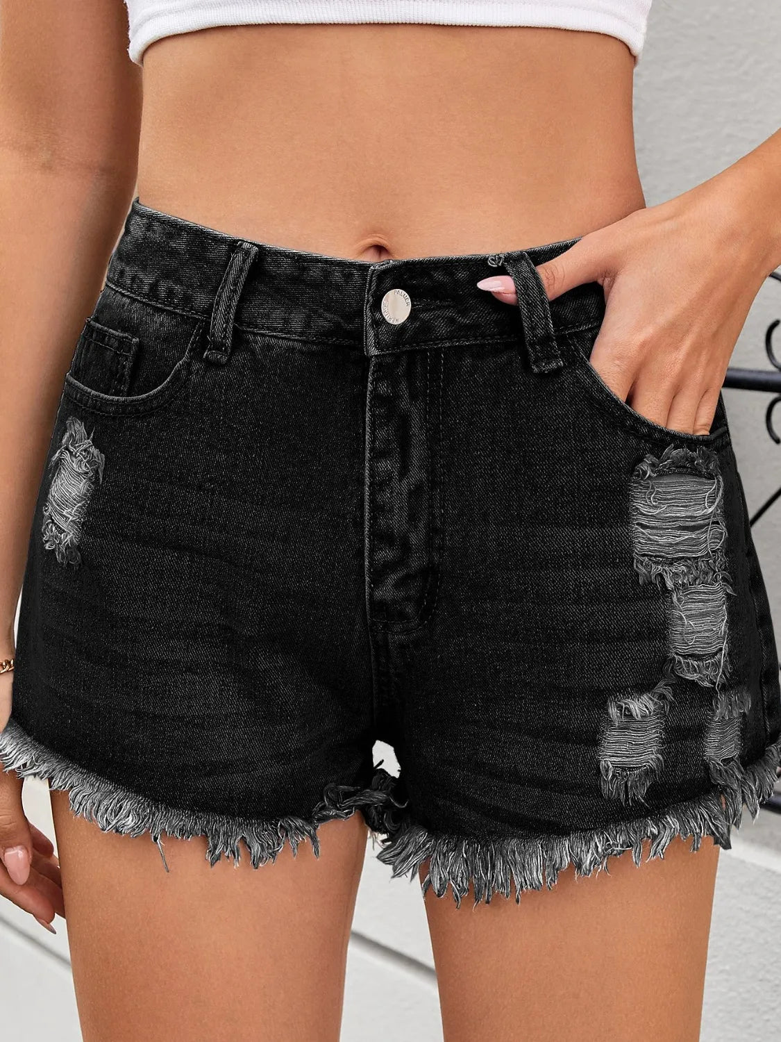 Distressed Raw Hem Denim Shorts - Tigbul's Variety Fashion Shop