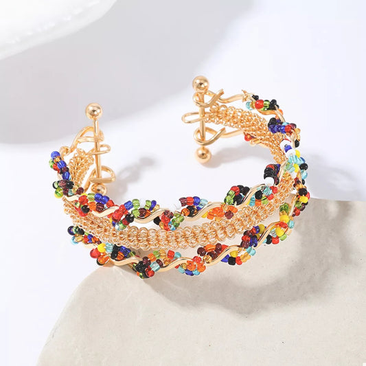 18K Gold-Plated Three Layered Open Bracelet - Tigbul's Variety Fashion Shop