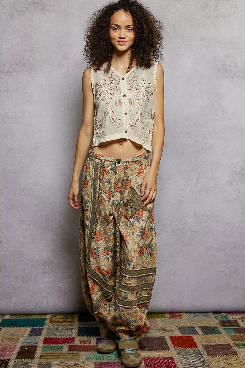 POL Floral Embroidered Cropped Crochet Vest - Tigbul's Variety Fashion Shop