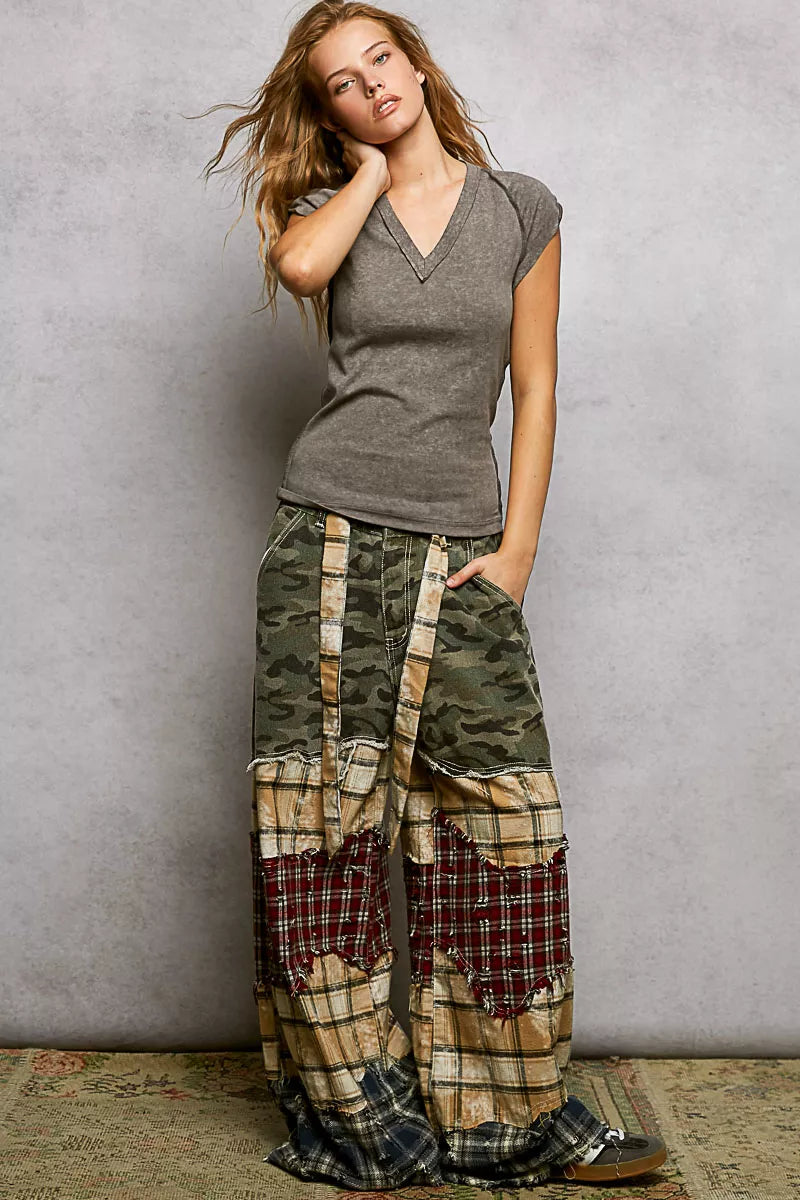 POL V-Neck Short Sleeve Washed T-Shirt with Outseam - Tigbul's Variety Fashion Shop