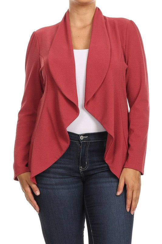 Plus Casual Solid open front jacket blazer - Tigbul's Variety Fashion Shop