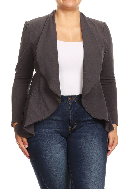 Plus Casual Solid open front jacket blazer - Tigbul's Variety Fashion Shop