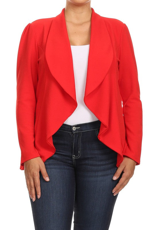 Plus Casual Solid open front jacket blazer - Tigbul's Variety Fashion Shop