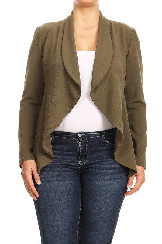 Plus Casual Solid open front jacket blazer - Tigbul's Variety Fashion Shop