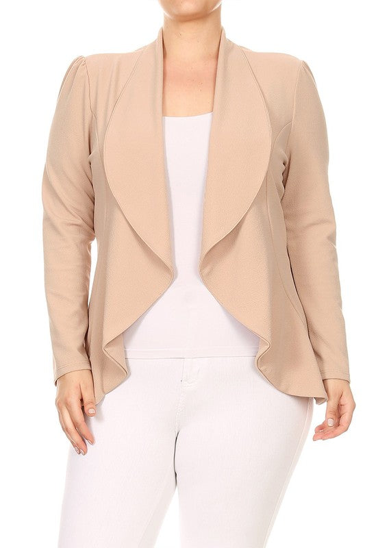 Plus Casual Solid open front jacket blazer - Tigbul's Variety Fashion Shop