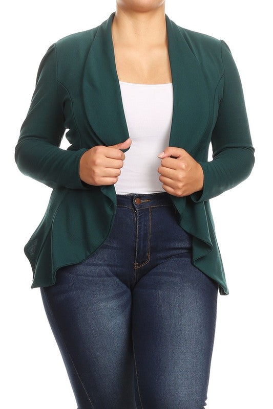 Plus Casual Solid open front jacket blazer - Tigbul's Variety Fashion Shop
