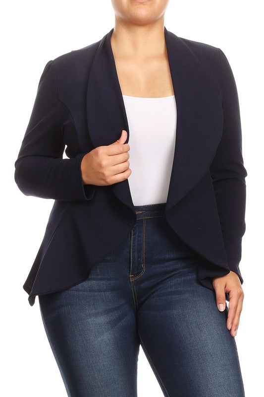 Plus Casual Solid open front jacket blazer - Tigbul's Variety Fashion Shop
