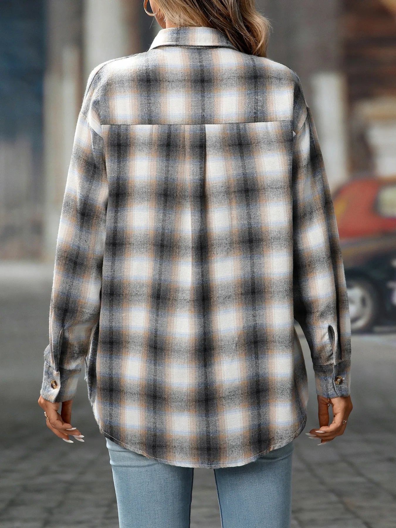 Oversized Plaid Button-Up Shirt - Tigbul's Variety Fashion Shop