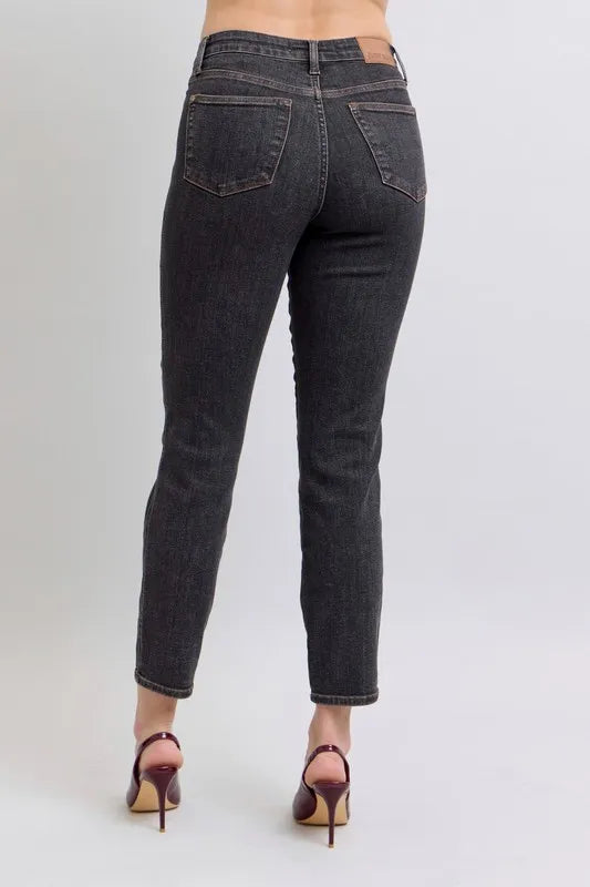 Judy Blue Full Size Midi Rise Tummy Control Slim Jeans Plus Size - Tigbul's Variety Fashion Shop