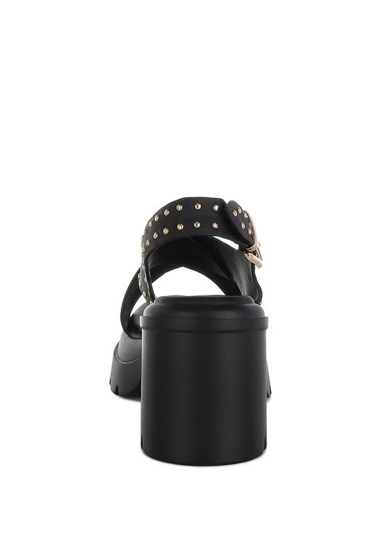 Nambo Stud Embellished Block Heel Sandals - Tigbul's Variety Fashion Shop