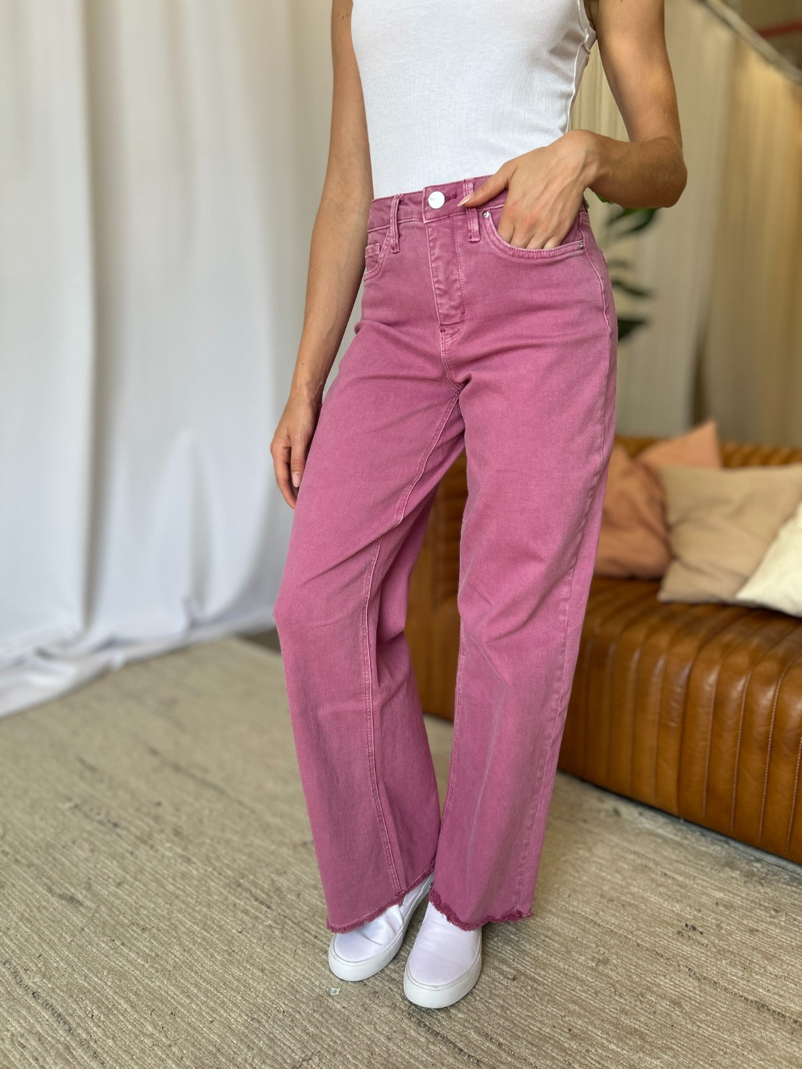 RFM Full Size High Rise Garment Dye Wide Leg Jeans - Tigbul's Variety Fashion Shop