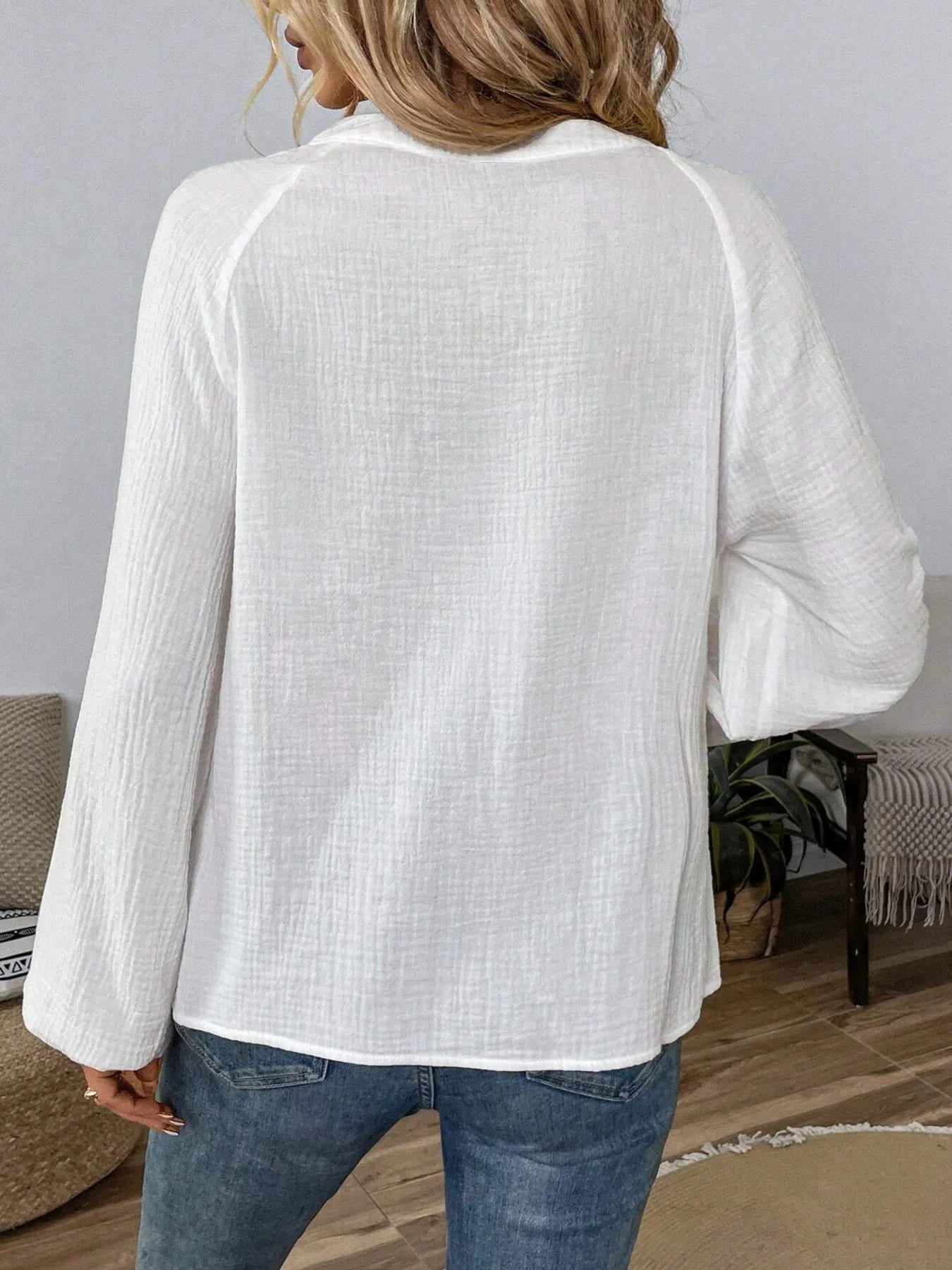 Paisley Pattern Notched Long Sleeve Blouse - Tigbul's Variety Fashion Shop