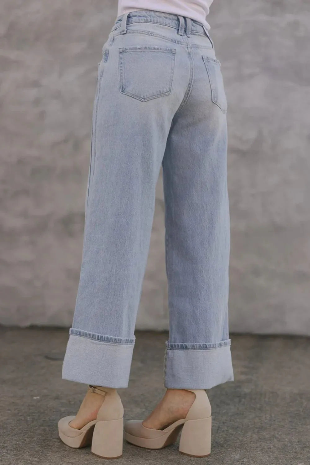 Wide Leg Cuff Jeans - Tigbul's Variety Fashion Shop