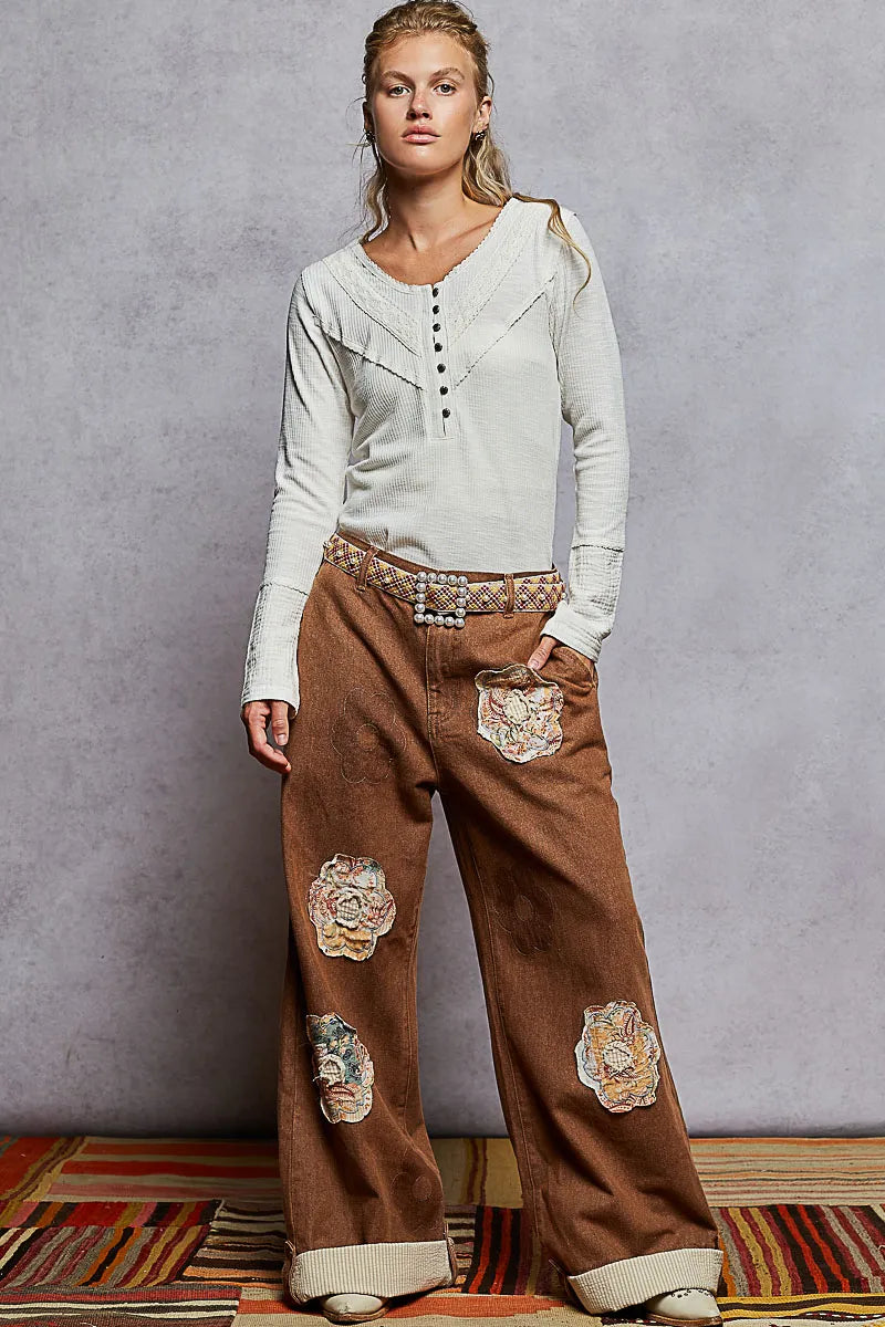 POL Ribbed Half Button Lace Detail Knit Top - Tigbul's Variety Fashion Shop