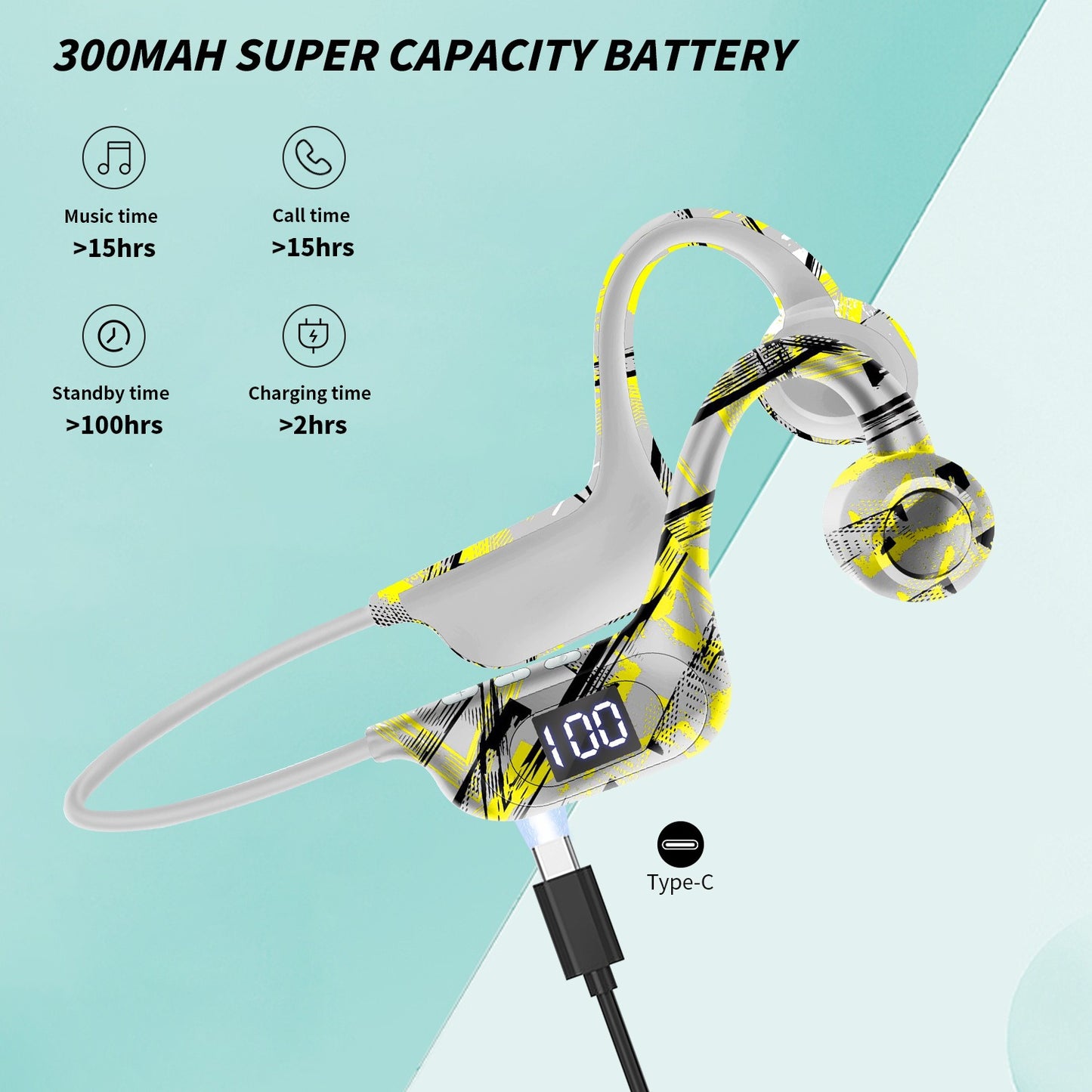 AKZ-G9 Graffiti Bone Conduction Wireless Bluetooth Earphones Insert Card Digital Display Hanging Ear Wireless Earphones - Tigbul's Variety Fashion Shop