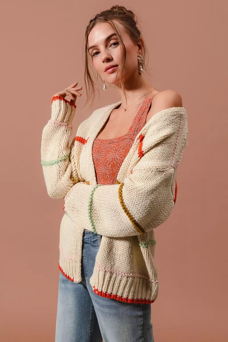 SO ME Loose Fit Multi Stripe Open Front Cardigan - Tigbul's Variety Fashion Shop