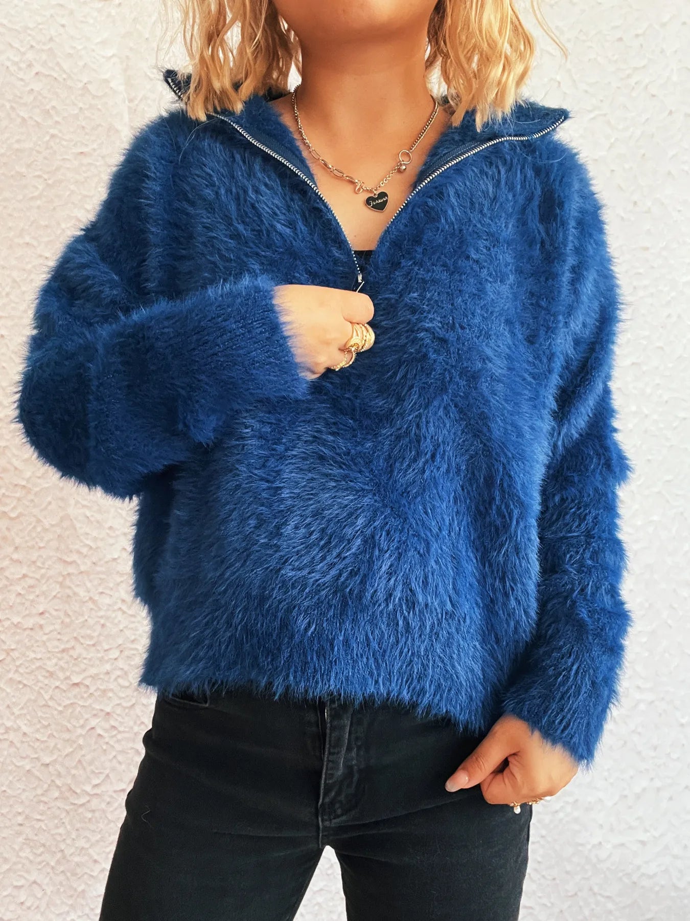 Cozy Fuzzy Half-Zip Sweater - Tigbul's Variety Fashion Shop