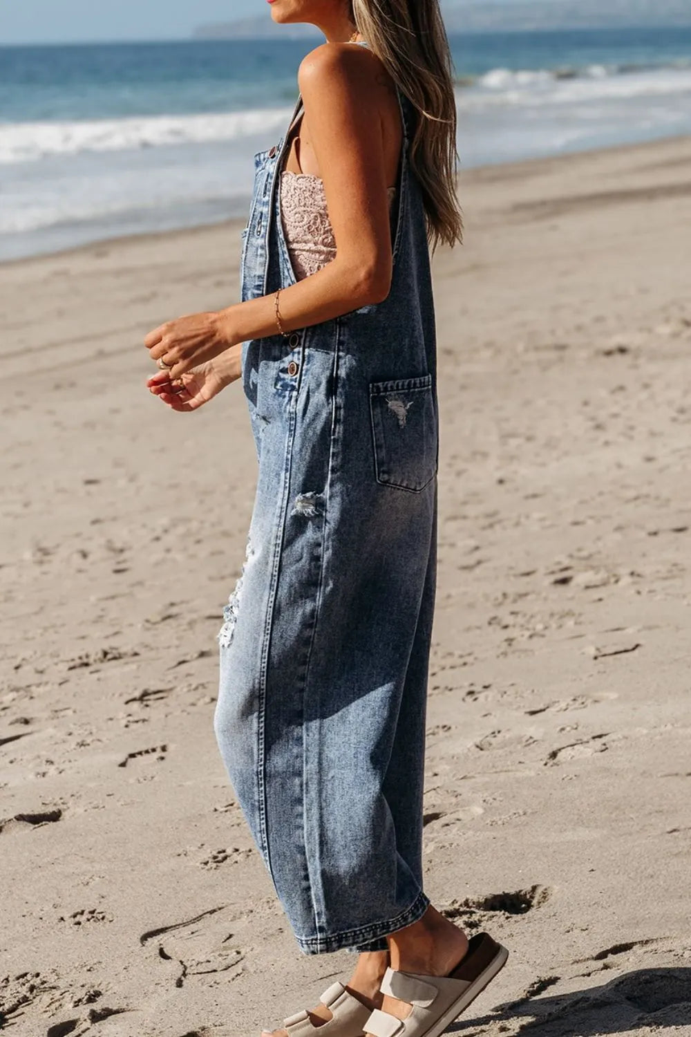 Distressed Bib Pocket Wide Leg Denim Overalls - Tigbul's Variety Fashion Shop