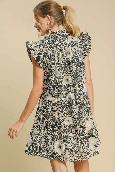 Black Printed Ruffle Cap Sleeve Babydoll Dress - Tigbul's Variety Fashion Shop