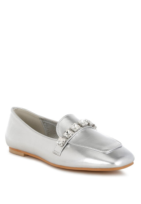 Celosia Metallic Diamante Strap Loafers - Tigbul's Variety Fashion Shop