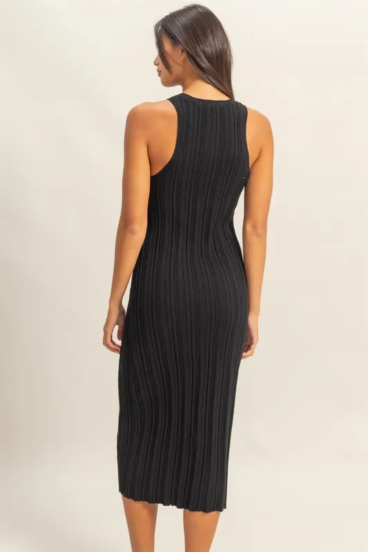 Black Round Neck Bodycon Ribbed Knit Dress - Tigbul's Variety Fashion Shop