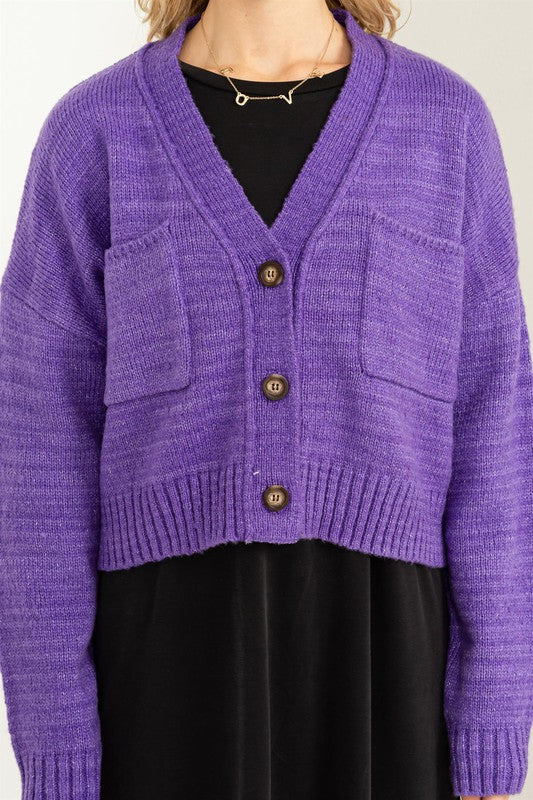 Button Front Cropped Cardigan Sweater - Tigbul's Variety Fashion Shop