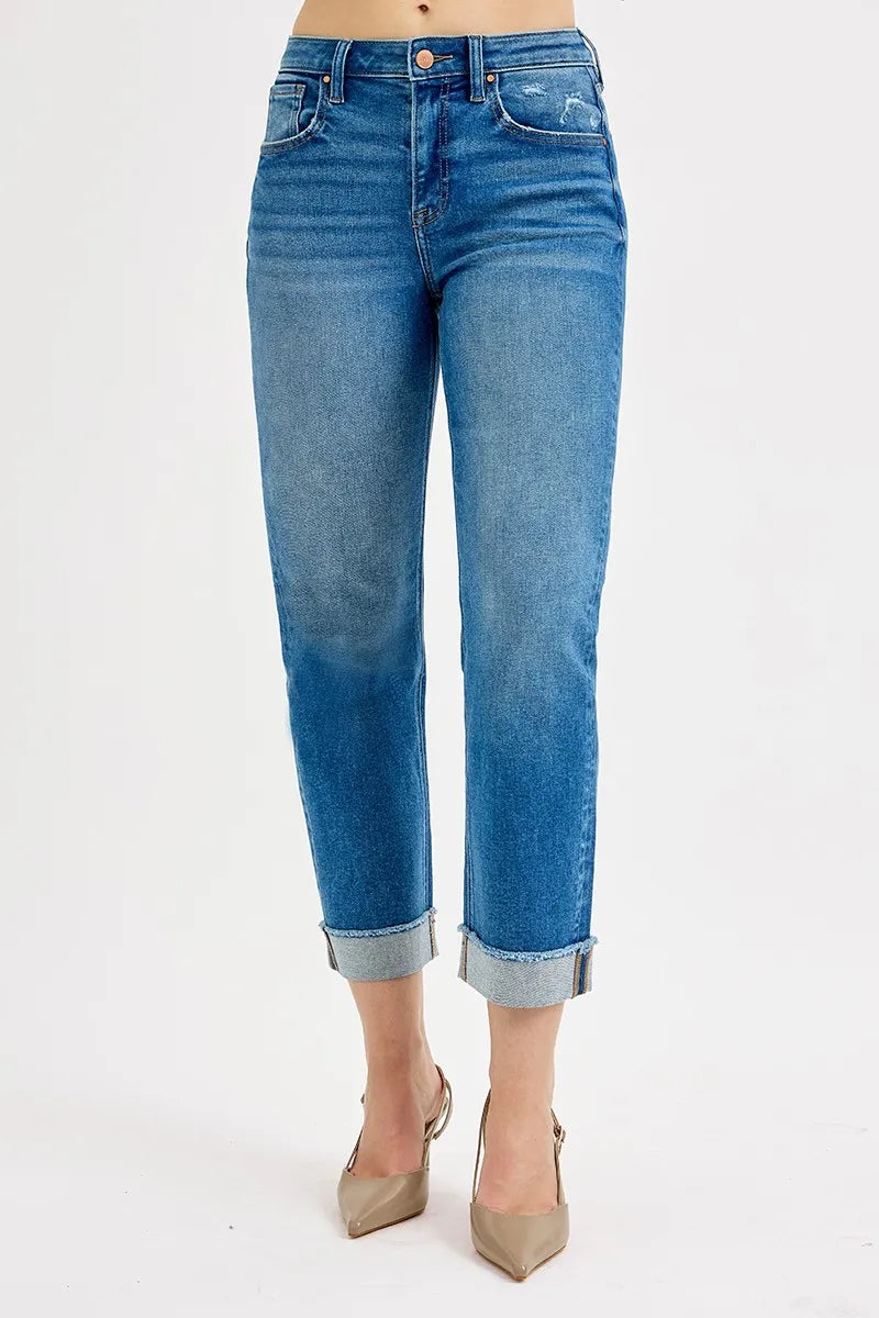 RISEN Full Size High Rise Boyfriend Fit Ankle Jeans Plus SIze - Tigbul's Variety Fashion Shop
