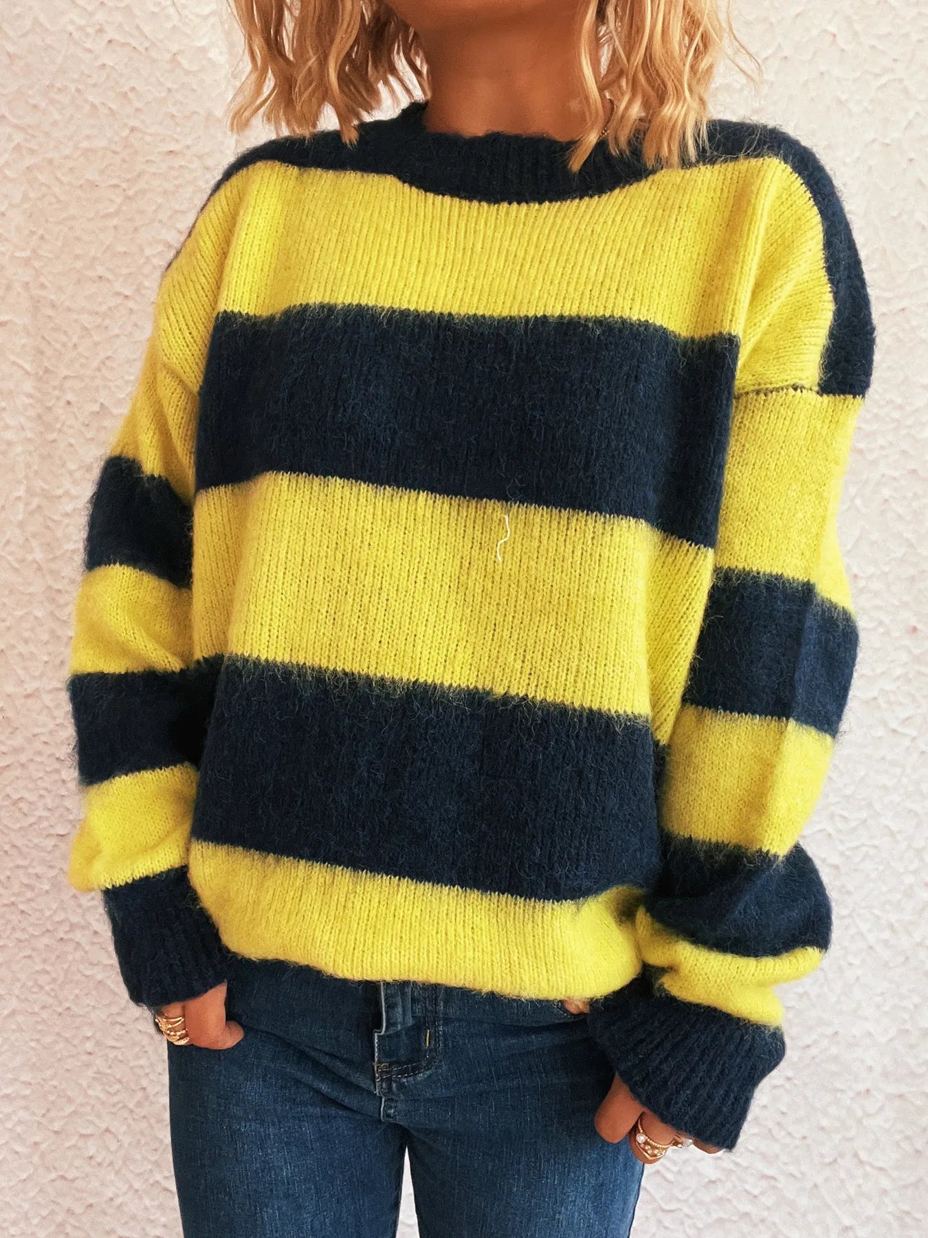 Striped Contrast Long Sleeve Sweater - Tigbul's Variety Fashion Shop