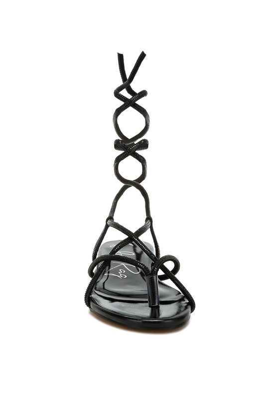Babbity Rhinestone Embellished Lace-Up Sandals - Tigbul's Variety Fashion Shop