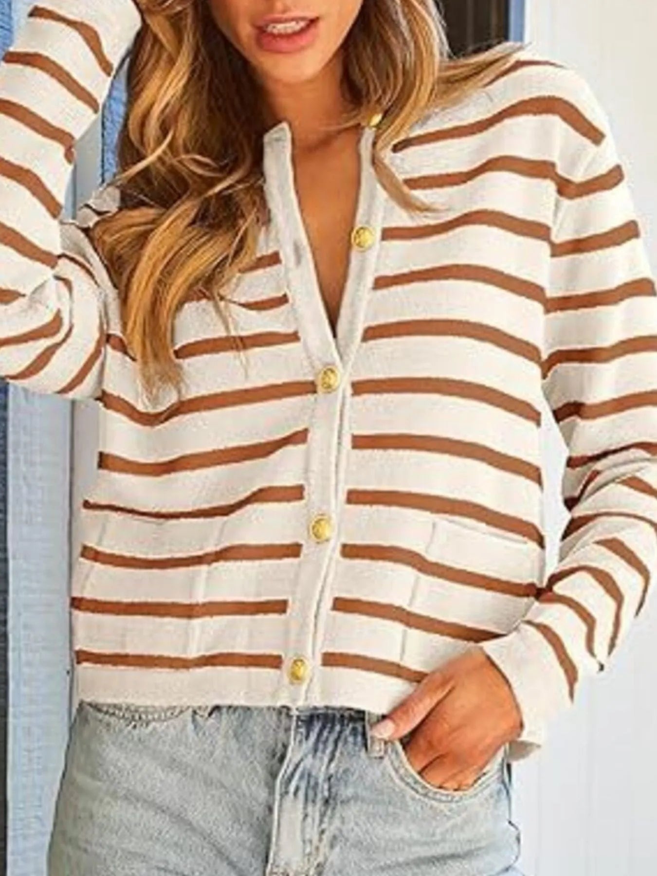 Striped Button-Up Cardigan - Tigbul's Variety Fashion Shop