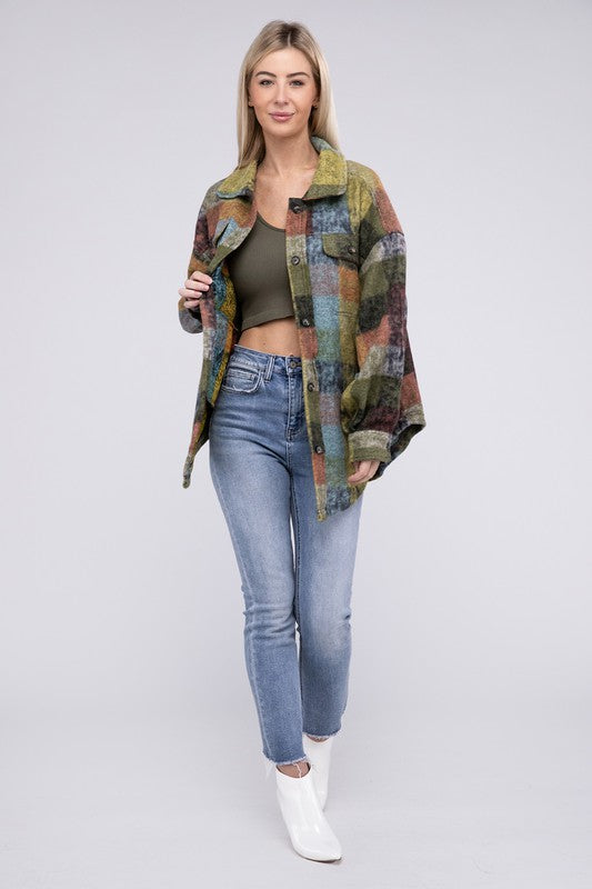 Loose Fit Buttoned Down Check Shirt Jacket - Tigbul's Variety Fashion Shop
