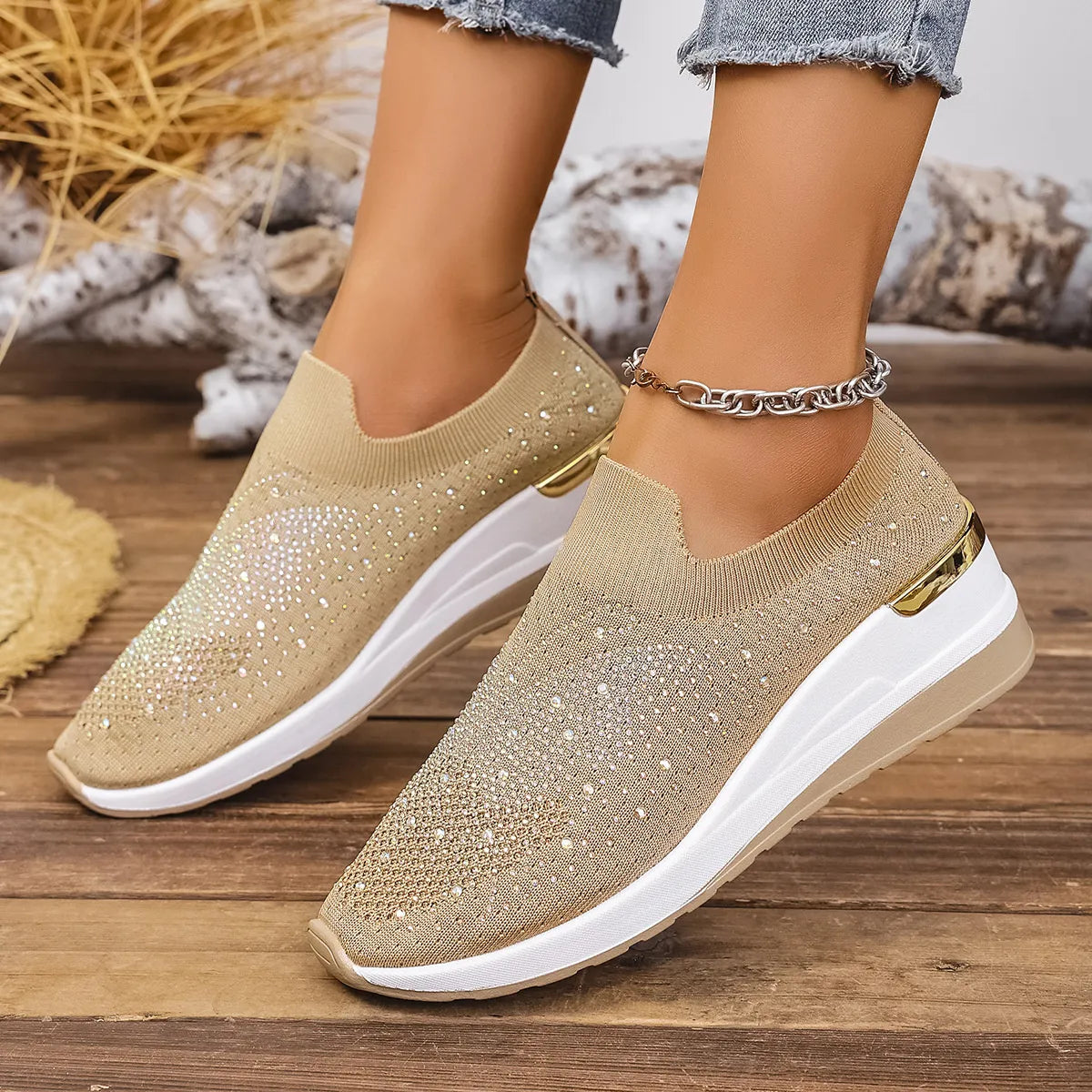 Rhinestone Wedge Sneakers - Tigbul's Variety Fashion Shop